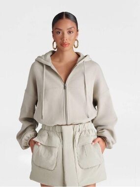 NWT KBB Cropped Hooded Zip Sweatshirt in Sage green